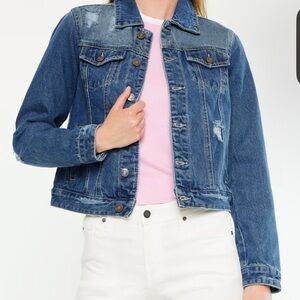 Kancan Henney Classic Trucker Jacket Denim Distressed